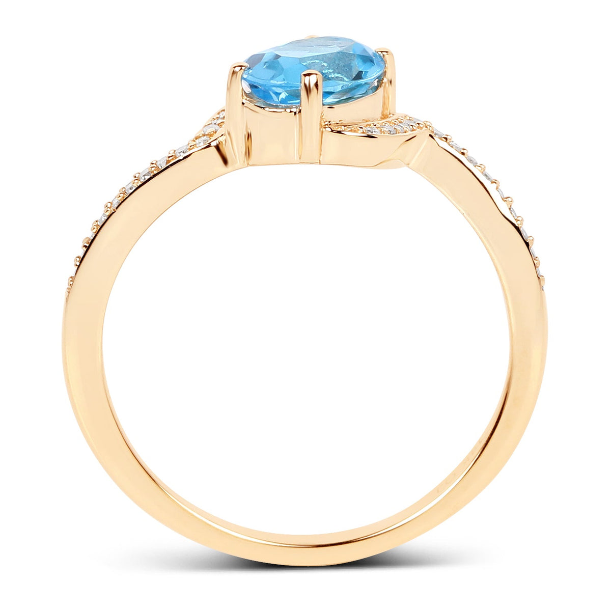 Anillo de oro amarillo de 14 quilates con topacio azul suizo auténtico de 1,04 quilates y diamante blanco