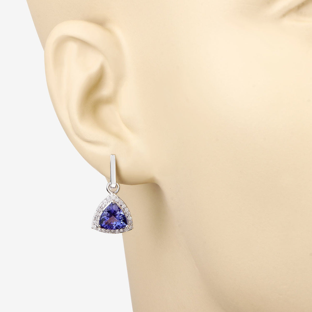 Pendientes de oro blanco de 14 quilates con tanzanita genuina de 3,86 quilates y diamantes blancos