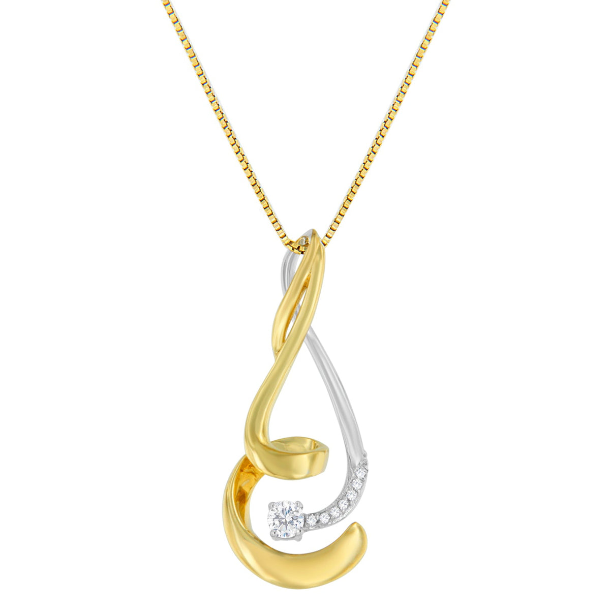 Collar con colgante de espiral de oro bicolor de 10 quilates con diamantes de talla redonda de 0,10 cttw (I-J, I2-I3)