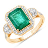 Anillo de oro amarillo de 14 quilates con esmeralda zambiana auténtica de 2,87 quilates certificada por IGI y diamantes blancos