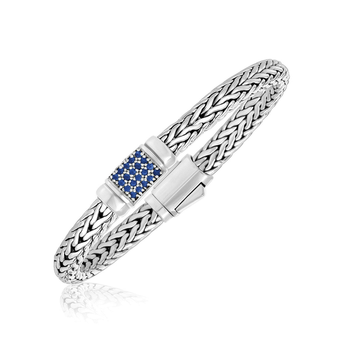 Pulsera de Plata de Ley con Diseño Trenzado y Adornos de Zafiros Azules
