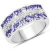 Anillo de plata esterlina 925 con tanzanita genuina de 2.05 quilates y topacio blanco