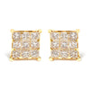 14K Yellow Gold 1 1/2 Cttw Invisible Set Princess-Cut Diamond 9 Stone Square Stud Earrings (J-K Color, SI2-I1 Clarity)
