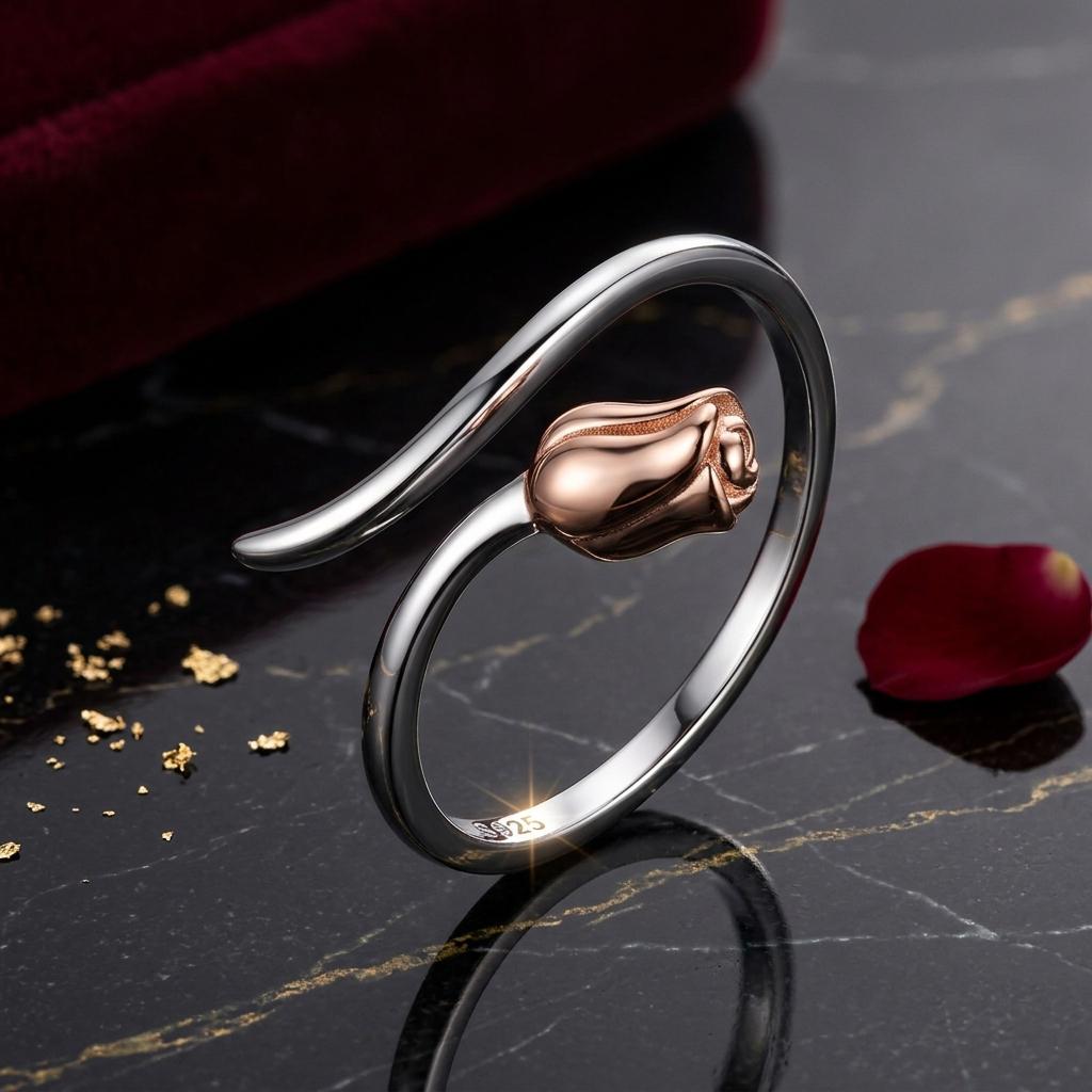 Anillo de Plata de Ley 925 con Baño de Oro Rosa y Platino, 0.4*0.6cm para Mujer