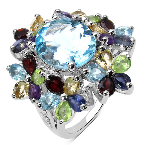 Anillo de plata de ley .925 con múltiples piedras preciosas de 10.34 quilates