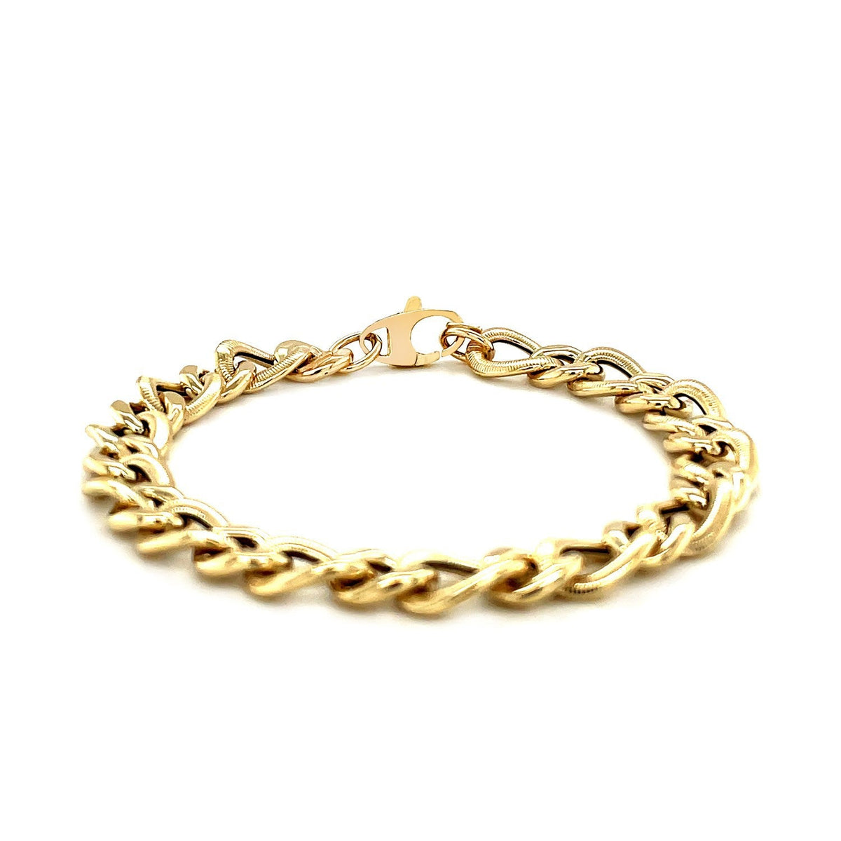 Pulsera de diseño de cadena tipo "Curb" de oro amarillo de 14k con cortes de diamante