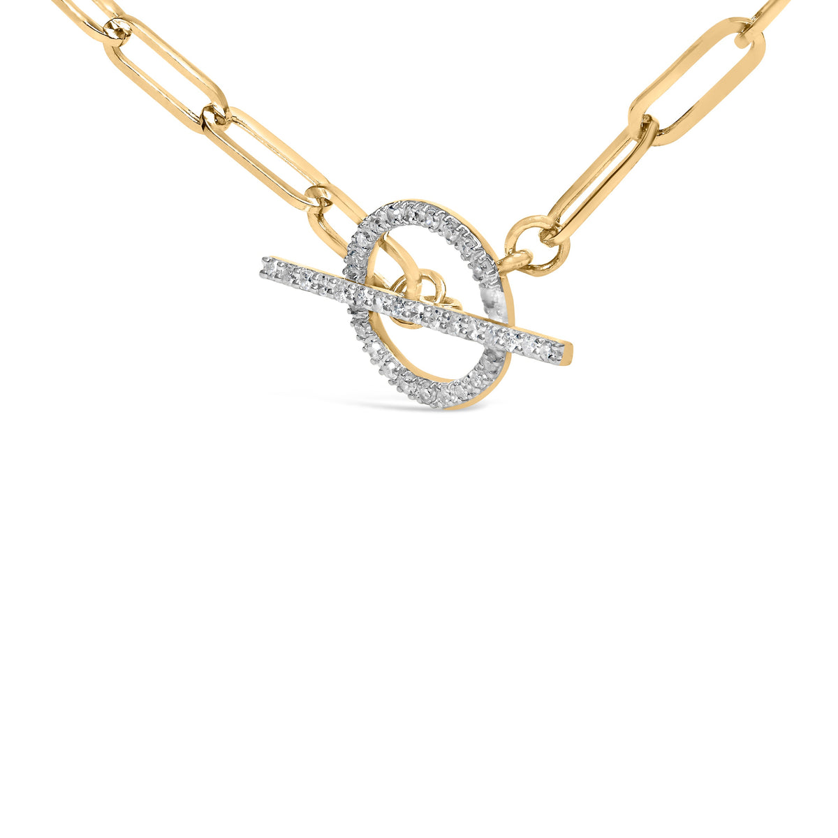 Collar de oro amarillo de 14 K con eslabones tipo clip, diamante de 1/4 qt (color I-J, claridad I1-I2) y cierre de palanca, 45,72 cm