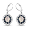 2.80 Carat Genuine Ethiopian Opal, Blue Sapphire and White Topaz .925 Sterling Silver Earrings