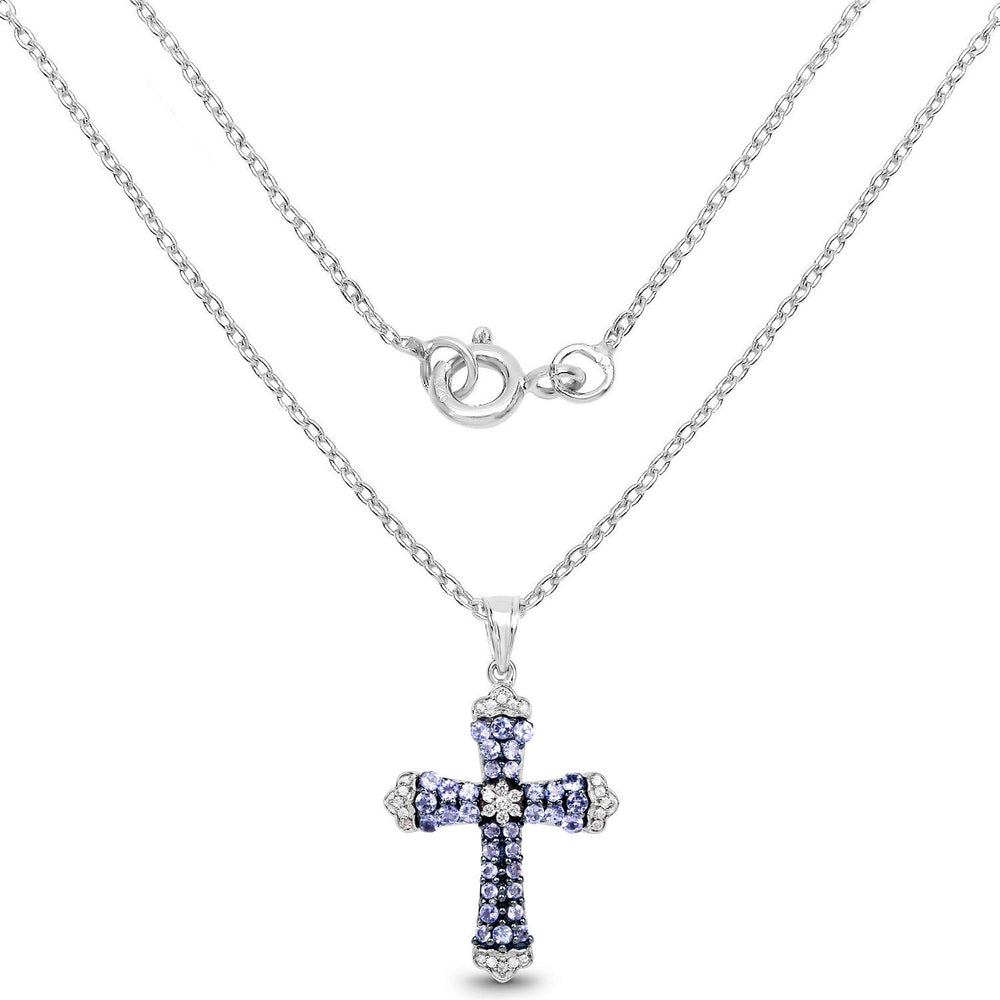 1.84 Carat Genuine Tanzanite and White Zircon .925 Sterling Silver Pendant