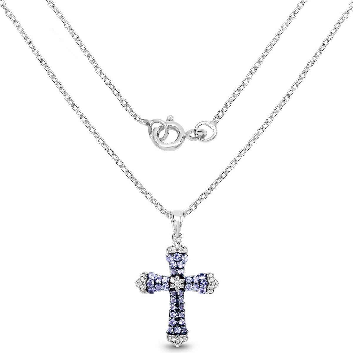 1.84 Carat Genuine Tanzanite and White Zircon .925 Sterling Silver Pendant - image 2 of 4