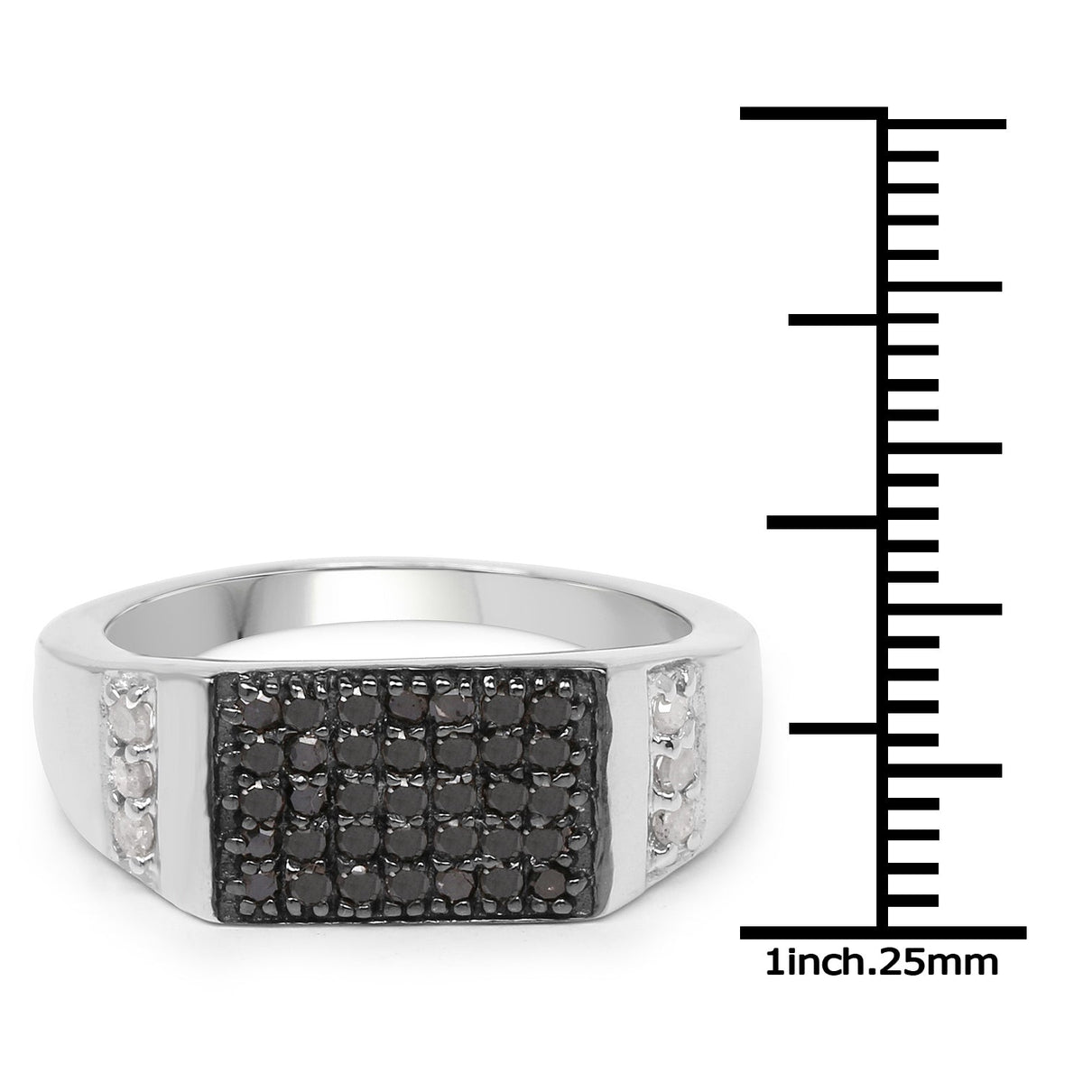 Anillo de plata de ley .925 con diamante negro genuino y diamante blanco de 0,55 quilates