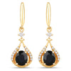0.86 Carat Genuine Blue Sapphire and White Diamond 14K Yellow Gold Earrings
