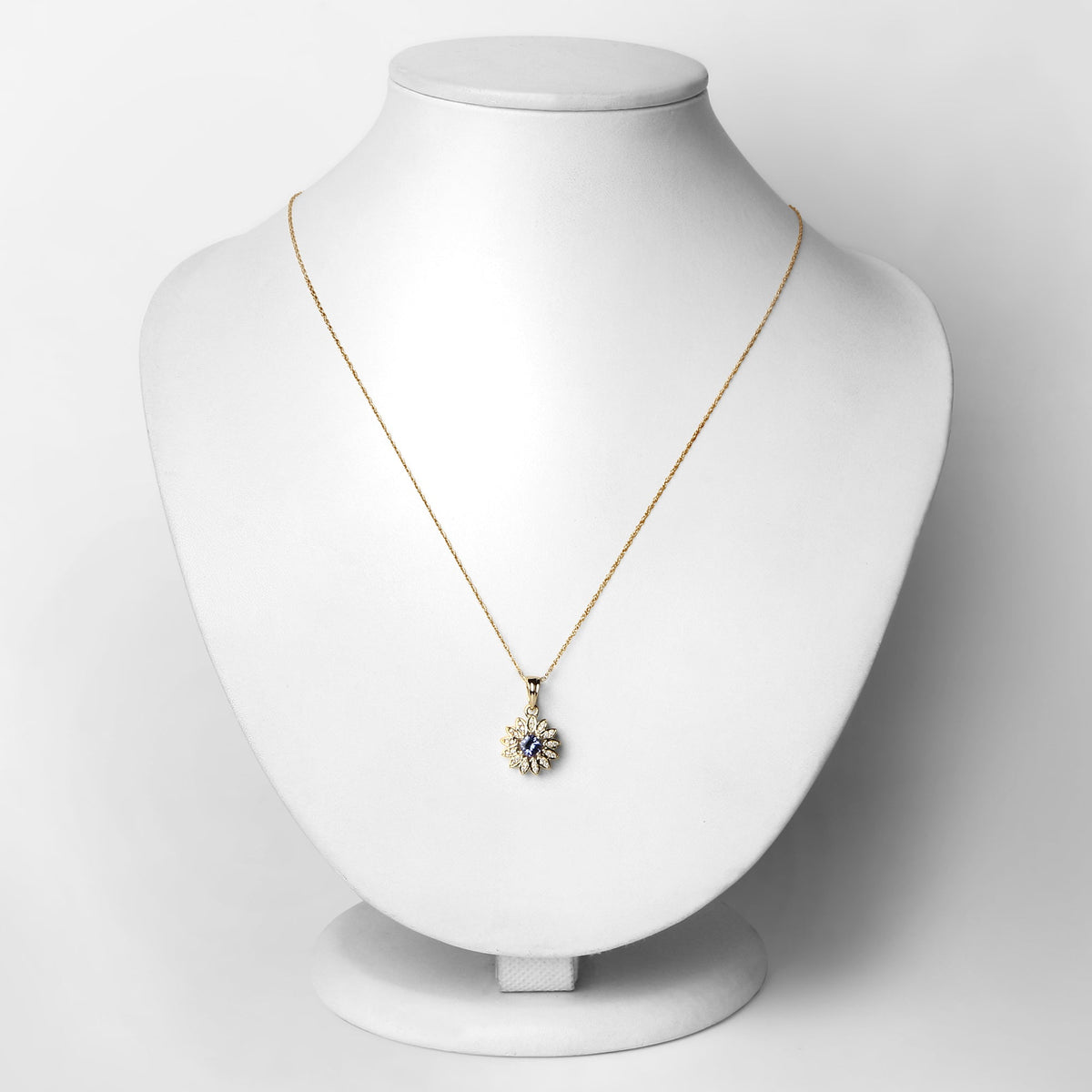 Colgante de oro amarillo de 14 quilates con tanzanita auténtica de 0,31 quilates y diamante blanco