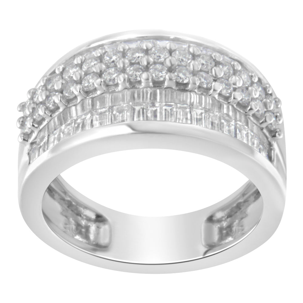 14K White Gold Round and Baguette Diamond Ring (1 1/2 Cttw, F-G Color, SI1-SI2 Clarity) - Size 6-3/4
