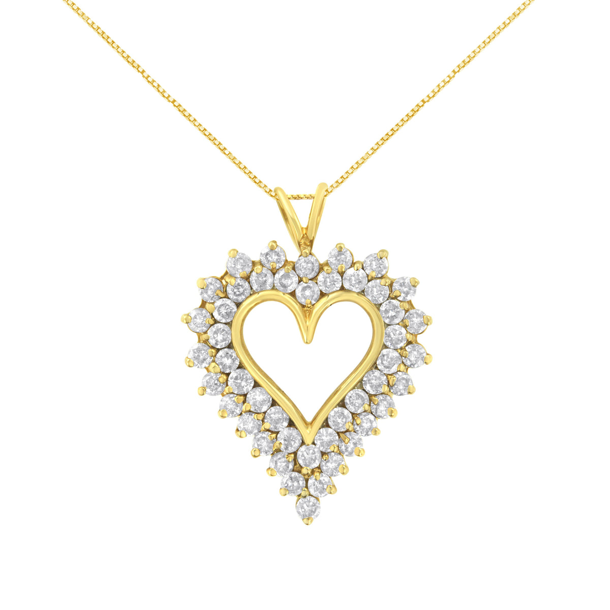 Collar con colgante en forma de corazón de racimo de diamantes redondos de oro amarillo de 14K y plata esterlina .925 de 4 quilates (Color K-L, Claridad I1-I2)