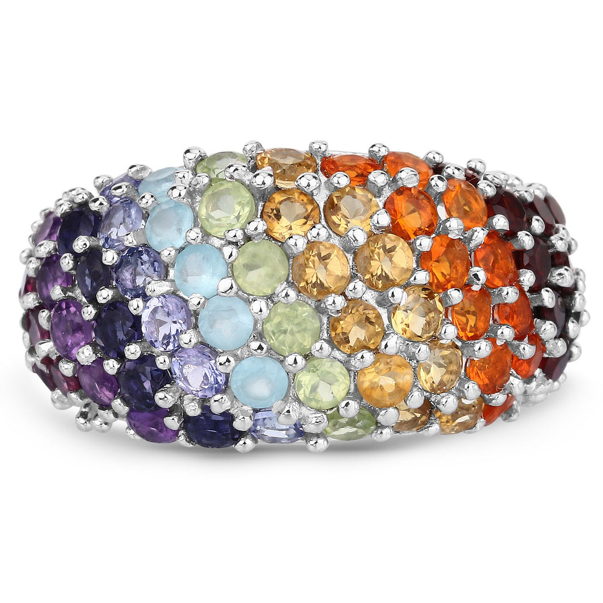 Anillo de Plata Esterlina .925 con Piedras Múltiples Genuinas de 4.16 Quilates