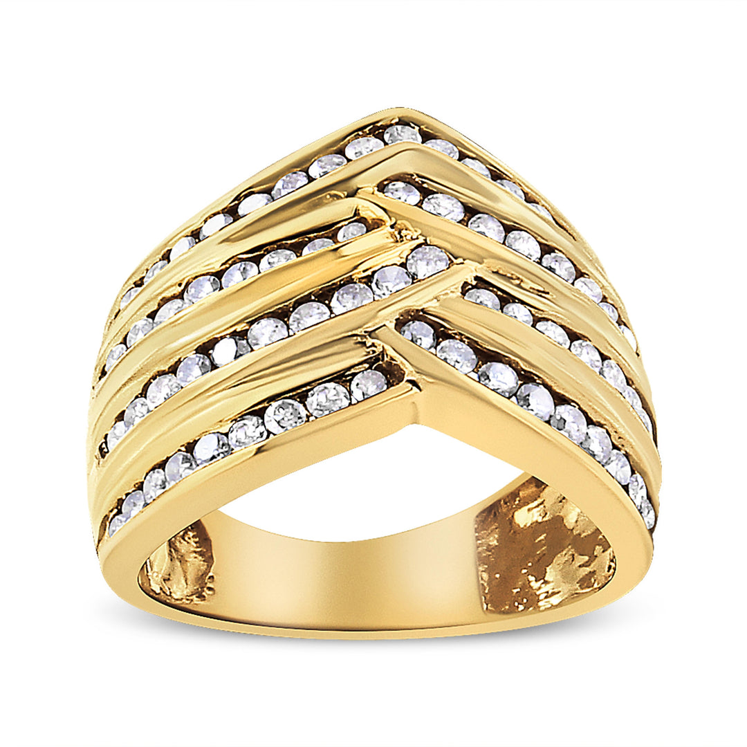 Anillo de oro amarillo de 10 qt chapado en plata de ley .925 con canal de diamantes de 1 1/2 quilates (color champán, claridad I2-I3), talla 7
