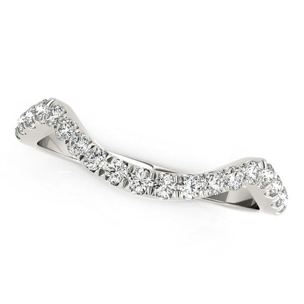 Alianza de boda de diamantes pavé estilo curvo moderno de oro blanco de 14k (1/5 qt)