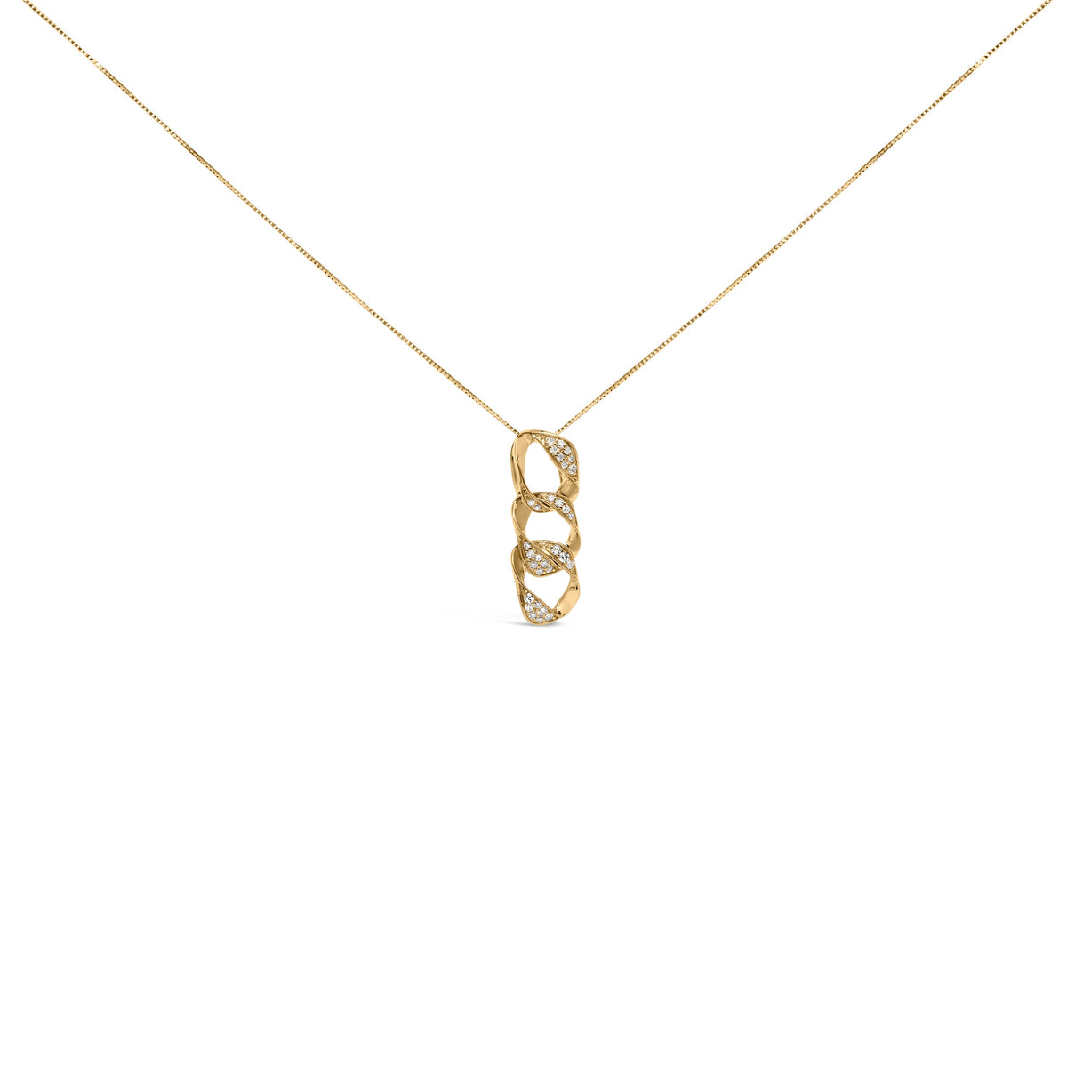 Collar con colgante de 18 pulgadas, de oro amarillo de 14K sobre plata de ley .925, con aros triples asimétricos entrelazados y diamantes de 1/6 Cttw (color H-I, claridad I1-I2)