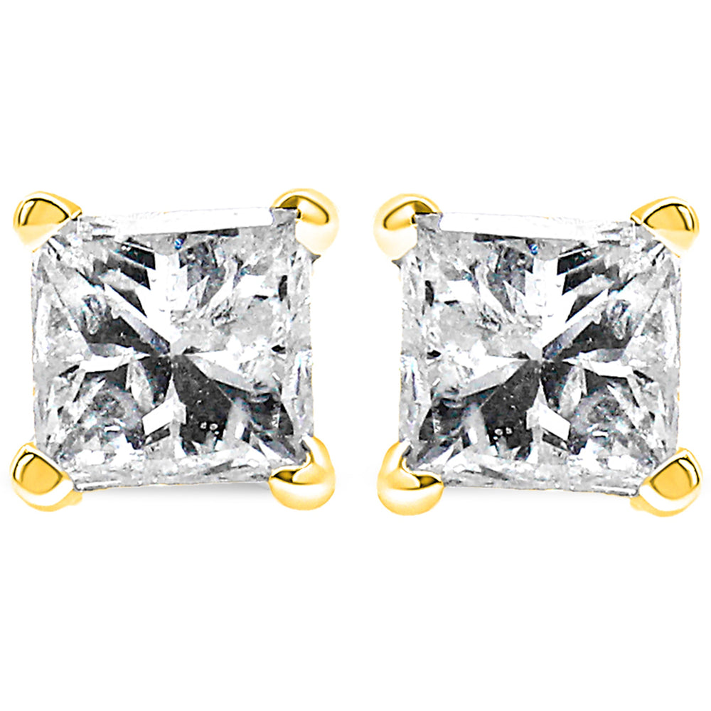 IGI Certified 14K Yellow Gold 1/4 Cttw Princess-Cut Diamond Solitaire Stud Earrings
