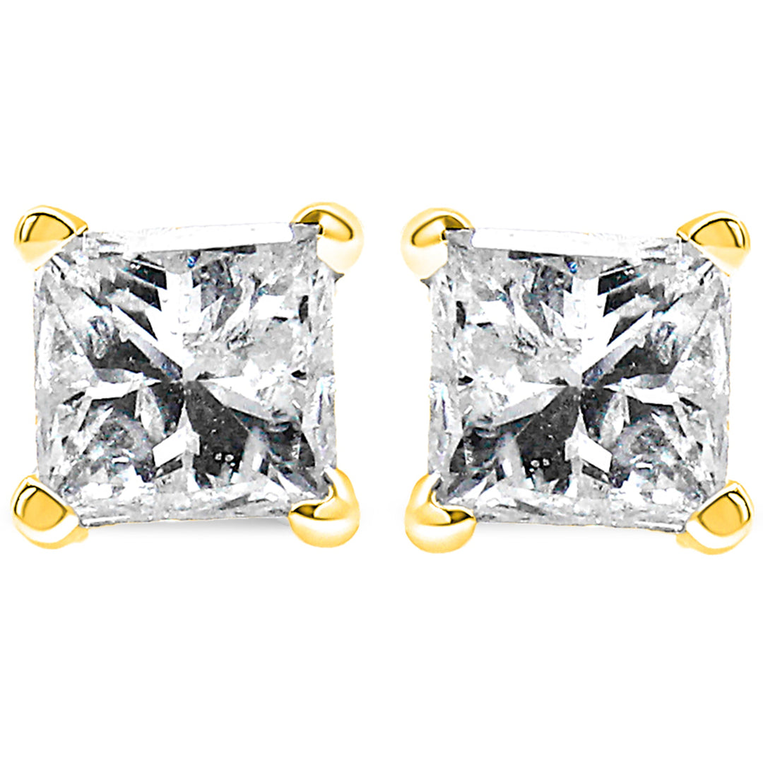IGI Certified 14K Yellow Gold 1/4 Cttw Princess-Cut Diamond Solitaire Stud Earrings