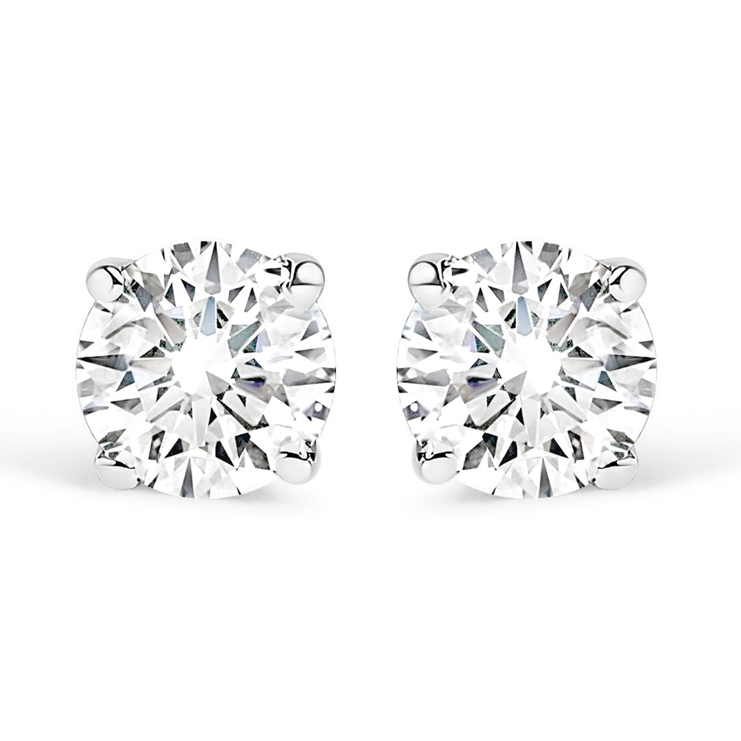 IGI Certified 1.00 Cttw Round Brilliant-Cut Diamond 14K White Gold Classic 4-Prong Solitaire Stud Earrings (H-I Color, I1-I2 Clarity)