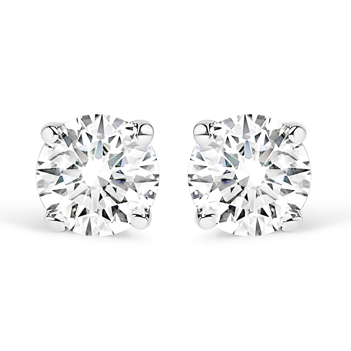 Aretes con montura de 4 puntas de oro blanco de 14 quilates con diamantes de talla redonda brillante solitario de 1.0 quilates con cierre a presión, AGS Certified (color E-F, claridad SI2-I1)