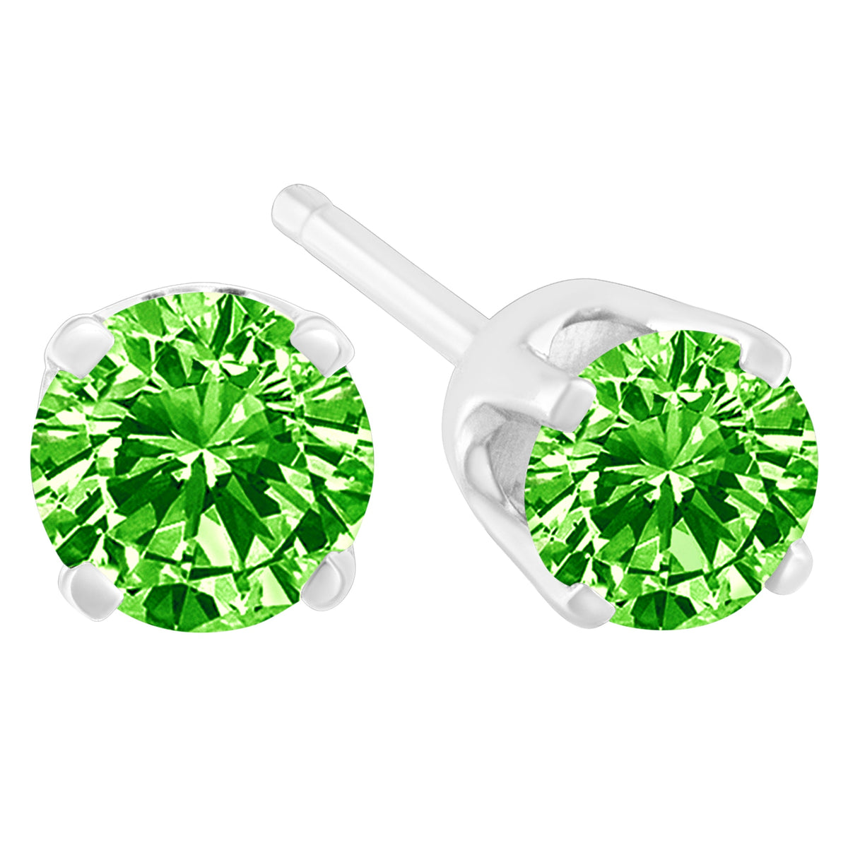 Pendientes de botón clásicos de plata de ley .925 con diamante verde de talla brillante redonda de 1/5 quilate (color realzado, claridad I2-I3)