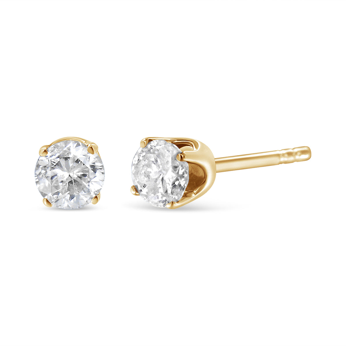 Pendientes solitario de diamante brillante redondo con certificado AGS de oro amarillo de 14K y 0,50 quilates con cierre de presión (color O-P, claridad SI2-I1)