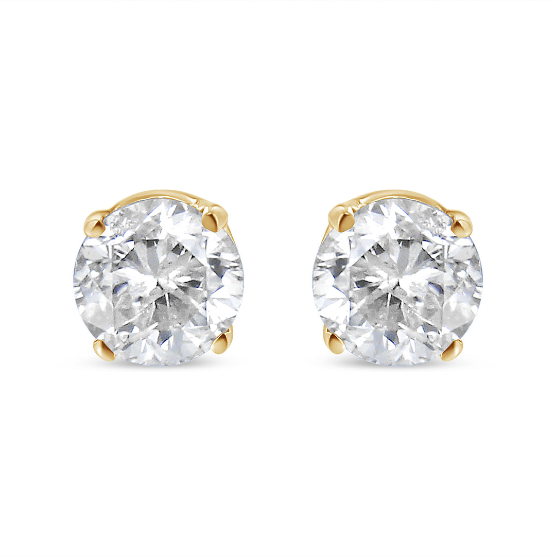 AGS Certified 14K Yellow Gold 1/2 Cttw 4 Prong Set Brilliant Round-Cut Solitaire Diamond Push Back Stud Earrings (O-P, Color, SI2-I1 Clarity)