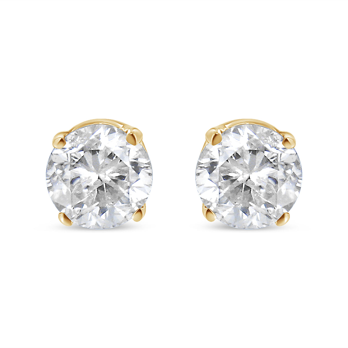 Pendientes solitario de diamante brillante redondo con certificado AGS de oro amarillo de 14K y 0,50 quilates con cierre de presión (color O-P, claridad SI2-I1)