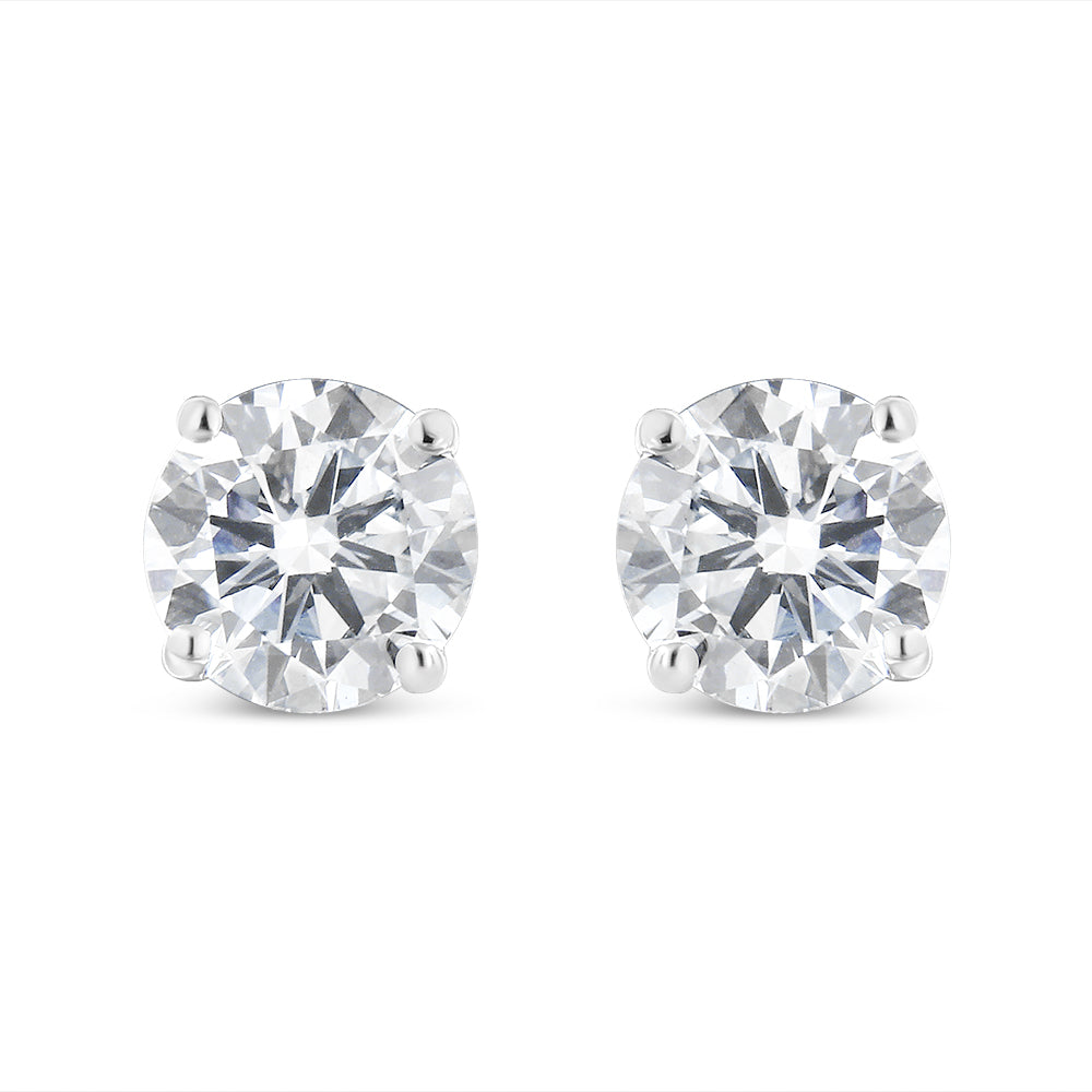 Pendientes de oro blanco de 14 quilates con diamantes de talla brillante redonda de 1,00 quilates, clásicos, con 4 puntas y cierre de rosca (color H-I, claridad I1-I2)