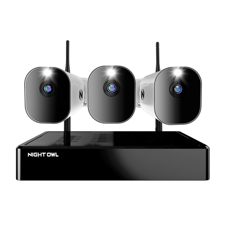 Night Owl (WM-8BBTWN1-32B) NVR Wi-Fi 4K de 10 canales con disco duro de 1 TB y 3 cámaras inalámbricas (batería) (NUEVO)