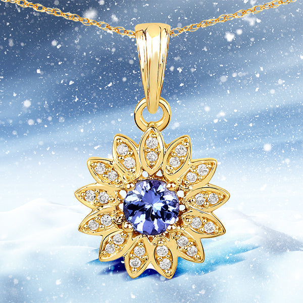 Colgante de oro amarillo de 14 quilates con tanzanita auténtica de 0,31 quilates y diamante blanco