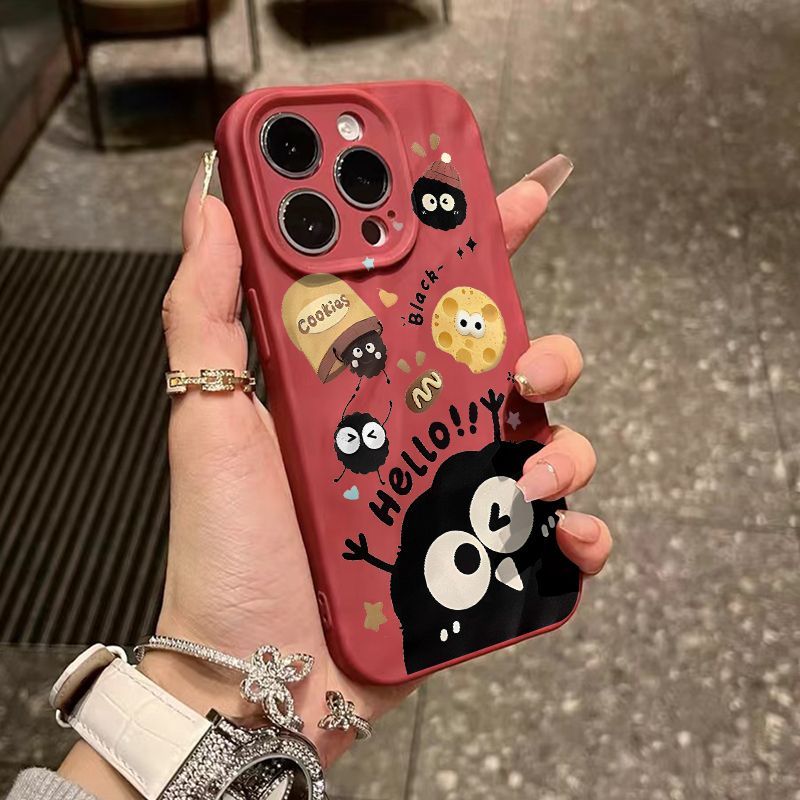 Serie de fundas para teléfono con simpáticos personajes de bolas de carbón negro