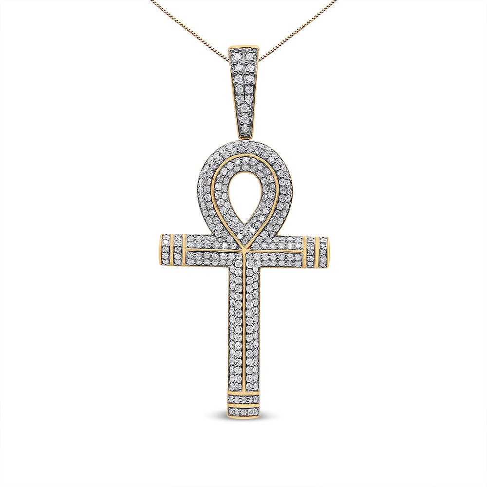 Collar con colgante de cruz egipcia Anj de oro amarillo de 10K con diamante redondo de 1 7/8 Cttw para hombre (color H-I, claridad SI1-SI2) - CADENA NO INCLUIDA