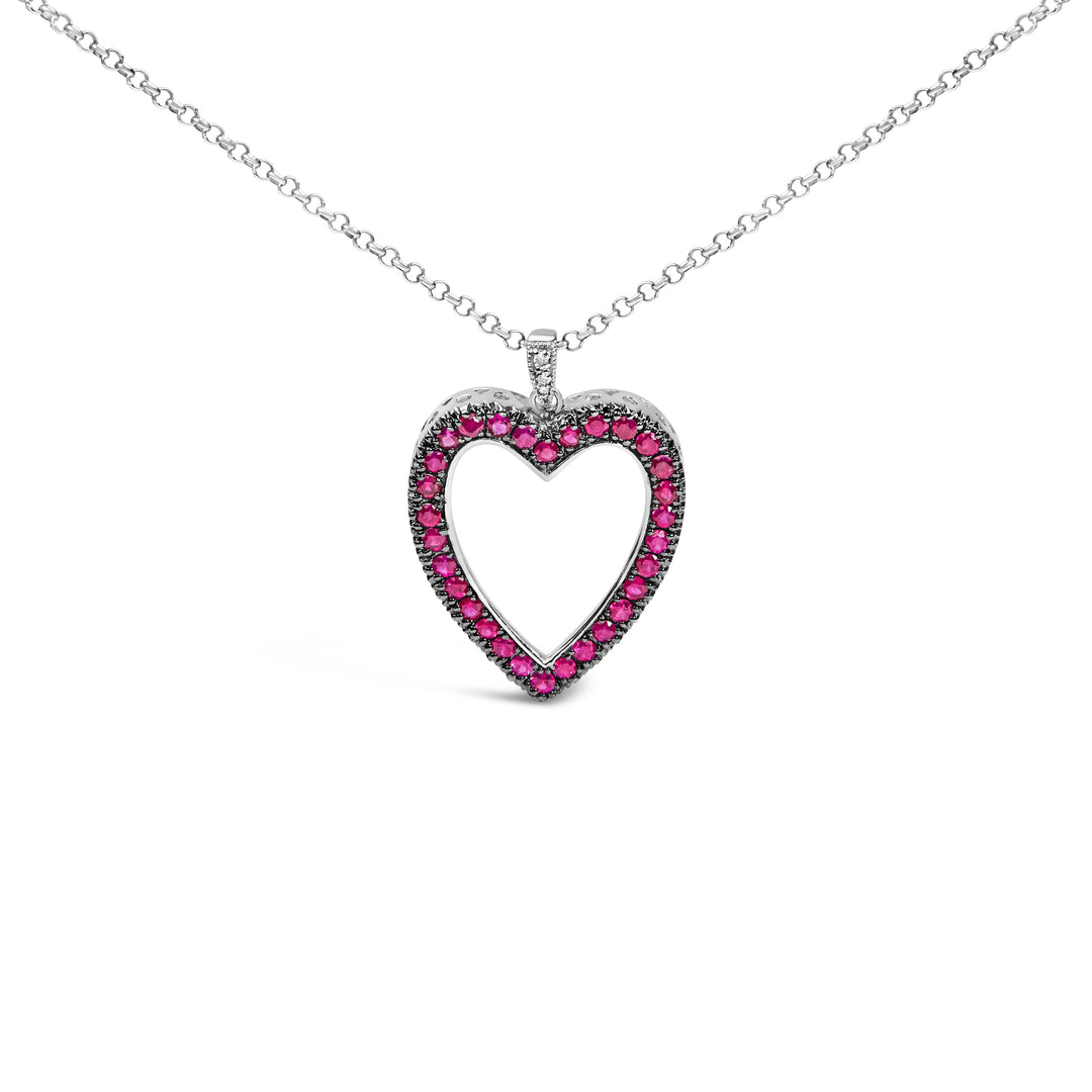 18K 1/3 Cttw Diamond and Red Ruby Open Heart with Black Rhodium 18" Pendant Necklace (G-H Color, VS2-SI1 Clarity)