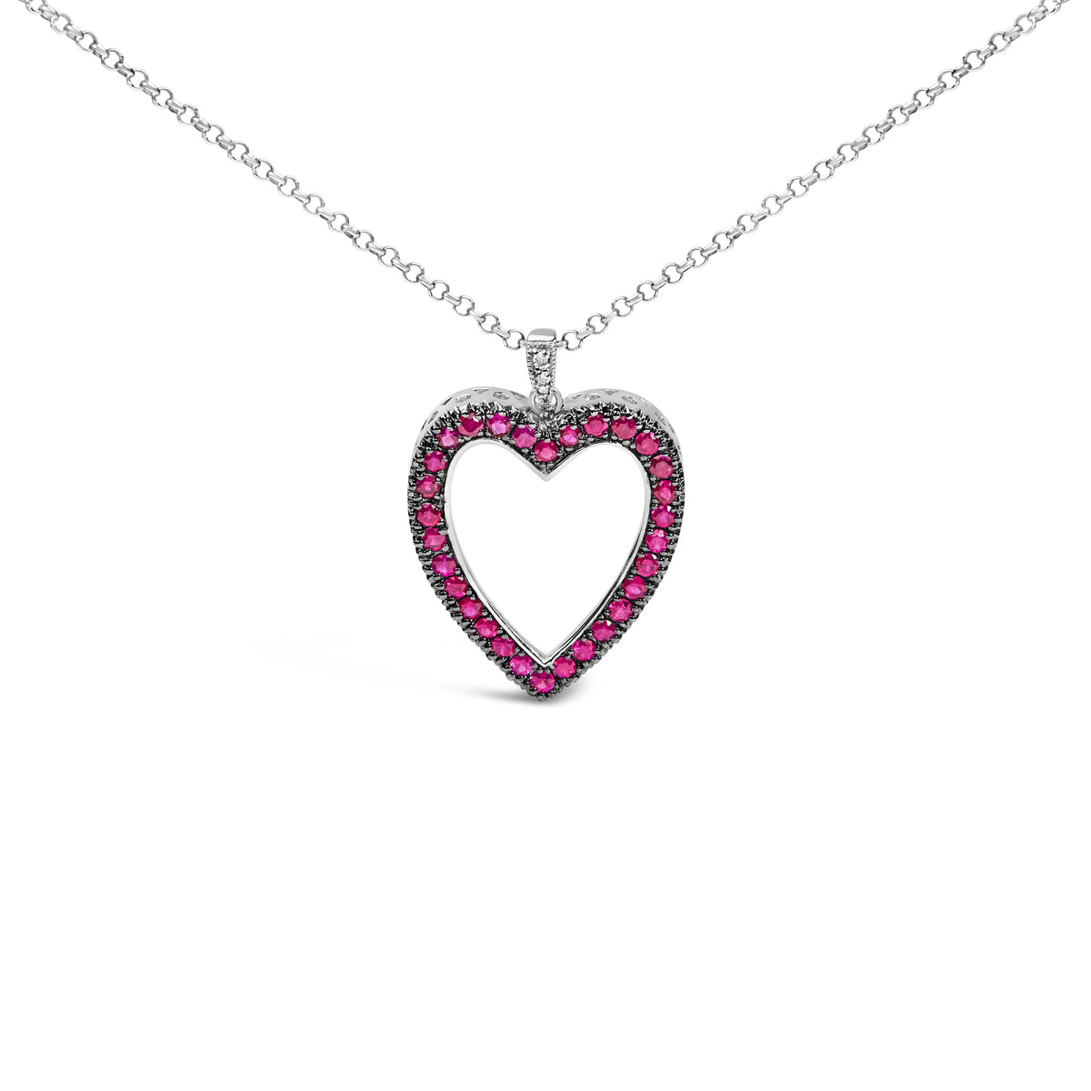 Collar con colgante de corazón abierto de oro de 18K con 1/3 Cttw de diamante y rubí rojo con rodio negro, 18" (color G-H, claridad VS2-SI1)