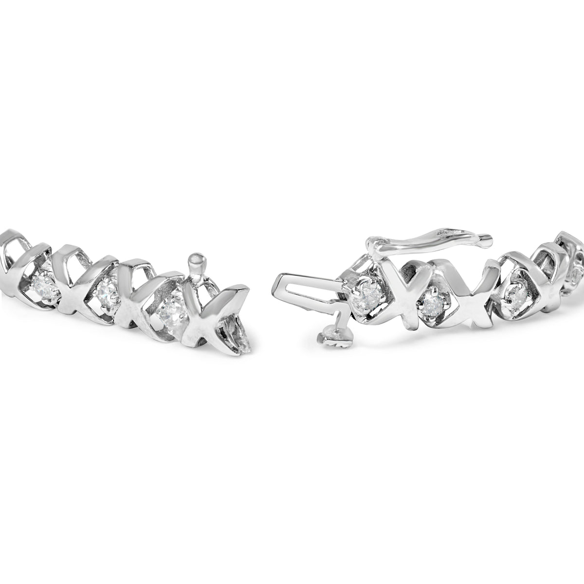 Pulsera de tenis de oro blanco de 10 quilates con diamantes de 1,5 quilates en alternancia de diamantes y eslabones en X de 19 cm (color H-I, claridad I2-I3)