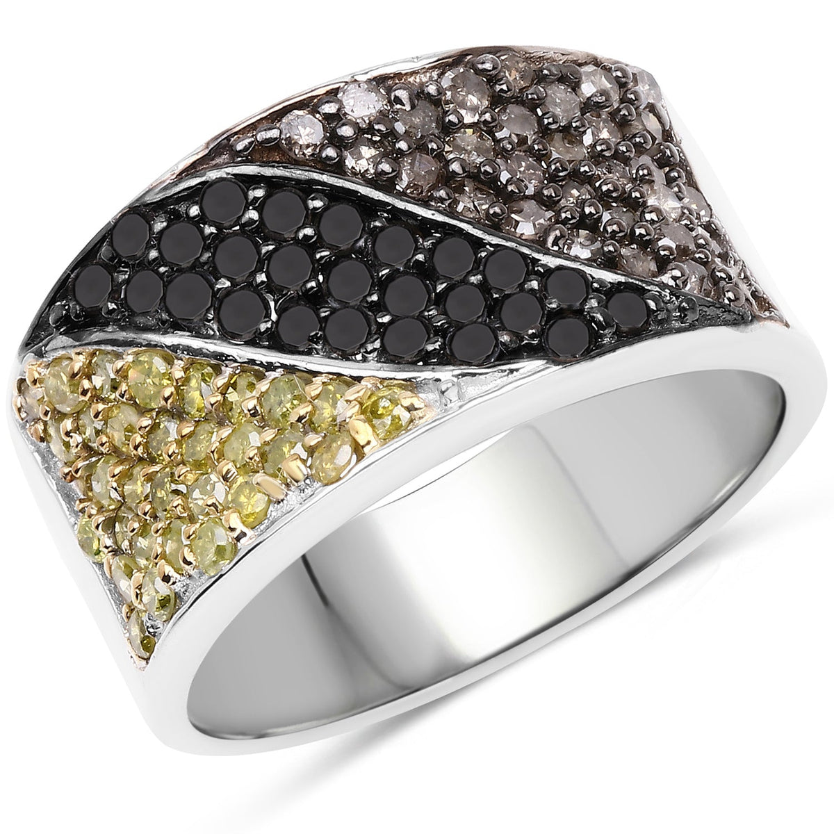 Anillo de plata de ley .925 con múltiples diamantes genuinos de 1,32 quilates