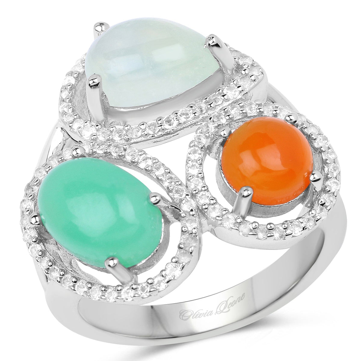 Anillo de plata de ley .925 con varias gemas genuinas de 4.82 quilates
