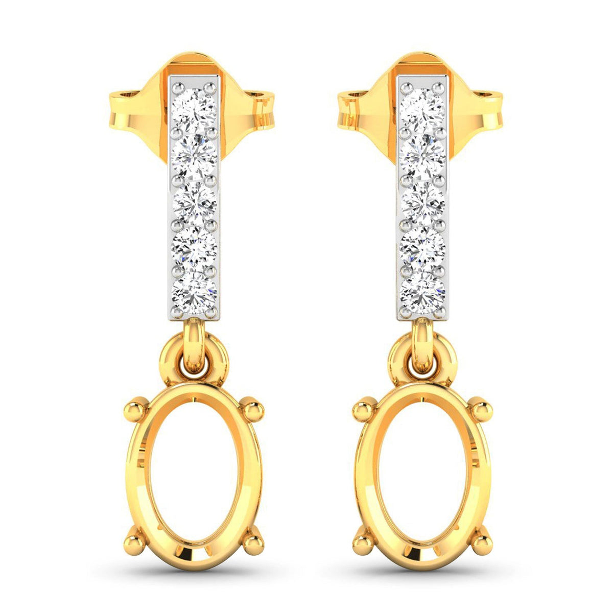 Pendientes de semimontura de oro amarillo de 14 quilates con diamantes blancos auténticos de 0,14 quilates - para gemas ovaladas de 7x5 mm