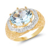 14K Yellow Gold Plated 5.27 Carat Genuine Blue Topaz & White Topaz .925 Sterling Silver Ring