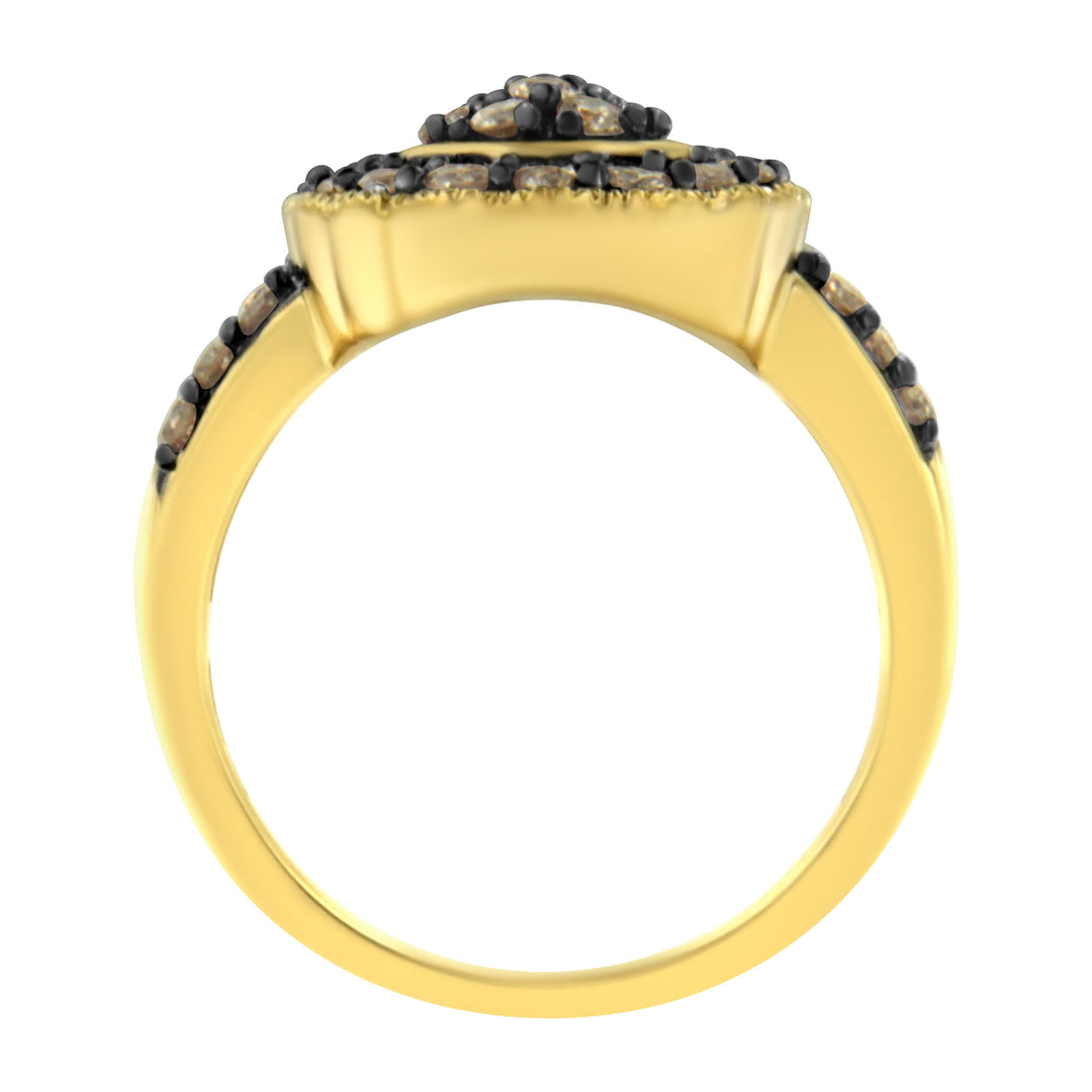 10K Yellow Gold Plated .925 Sterling Silver 1 1/8 cttw Prong-Set Round-Cut Diamond Pear Cocktail Ring (J-K Color, I1-I2 Clarity) - Size 7