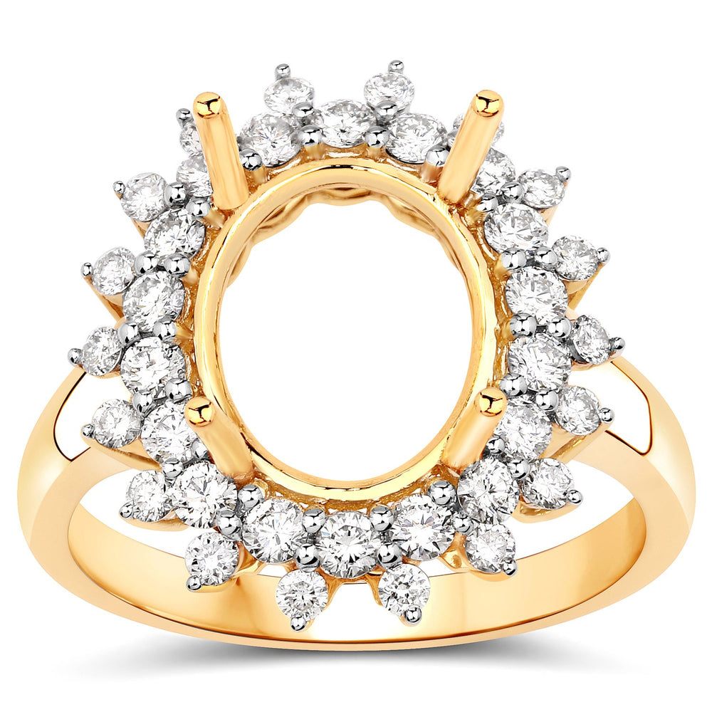 0.79 Carat Genuine White Diamond 14K Yellow Gold Semi Mount Ring - holds 11x9mm Oval Gemstone