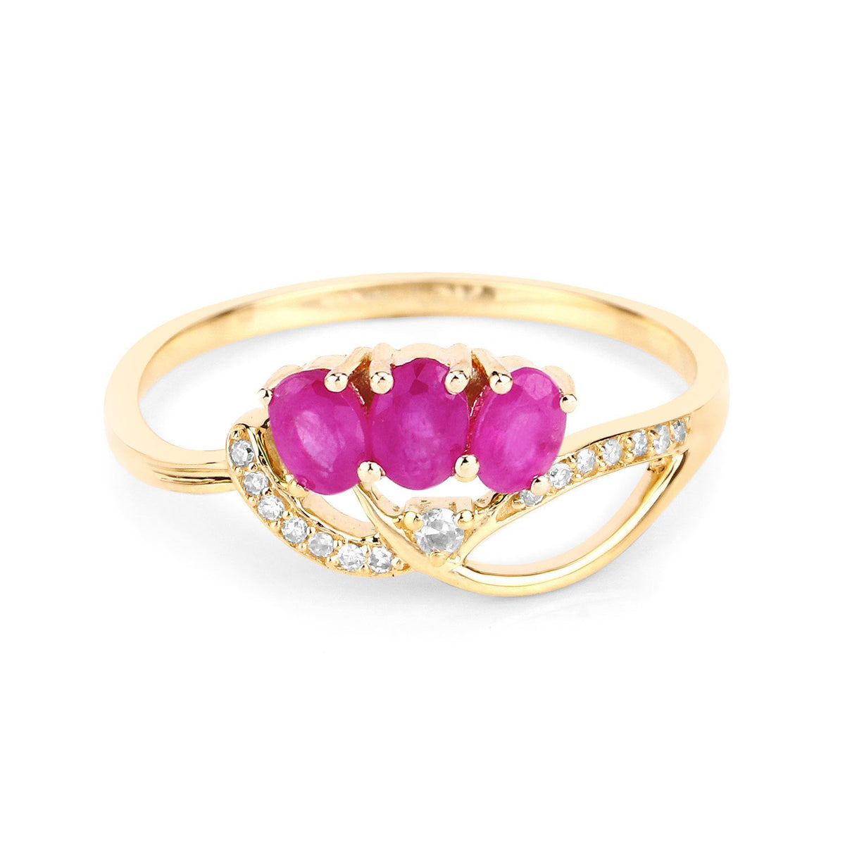 Anillo de oro amarillo de 14K con rubí genuino de 0.71 quilates y diamantes blancos