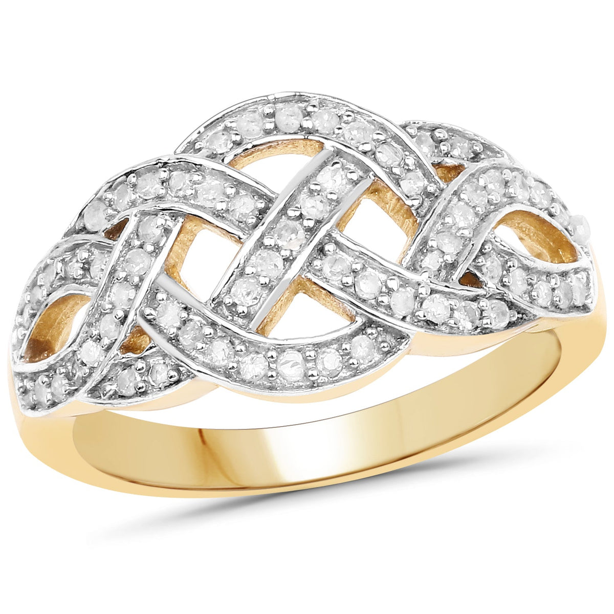 Anillo de plata de ley .925 con baño de oro amarillo de 14 quilates y diamantes blancos auténticos de 0.26 quilates