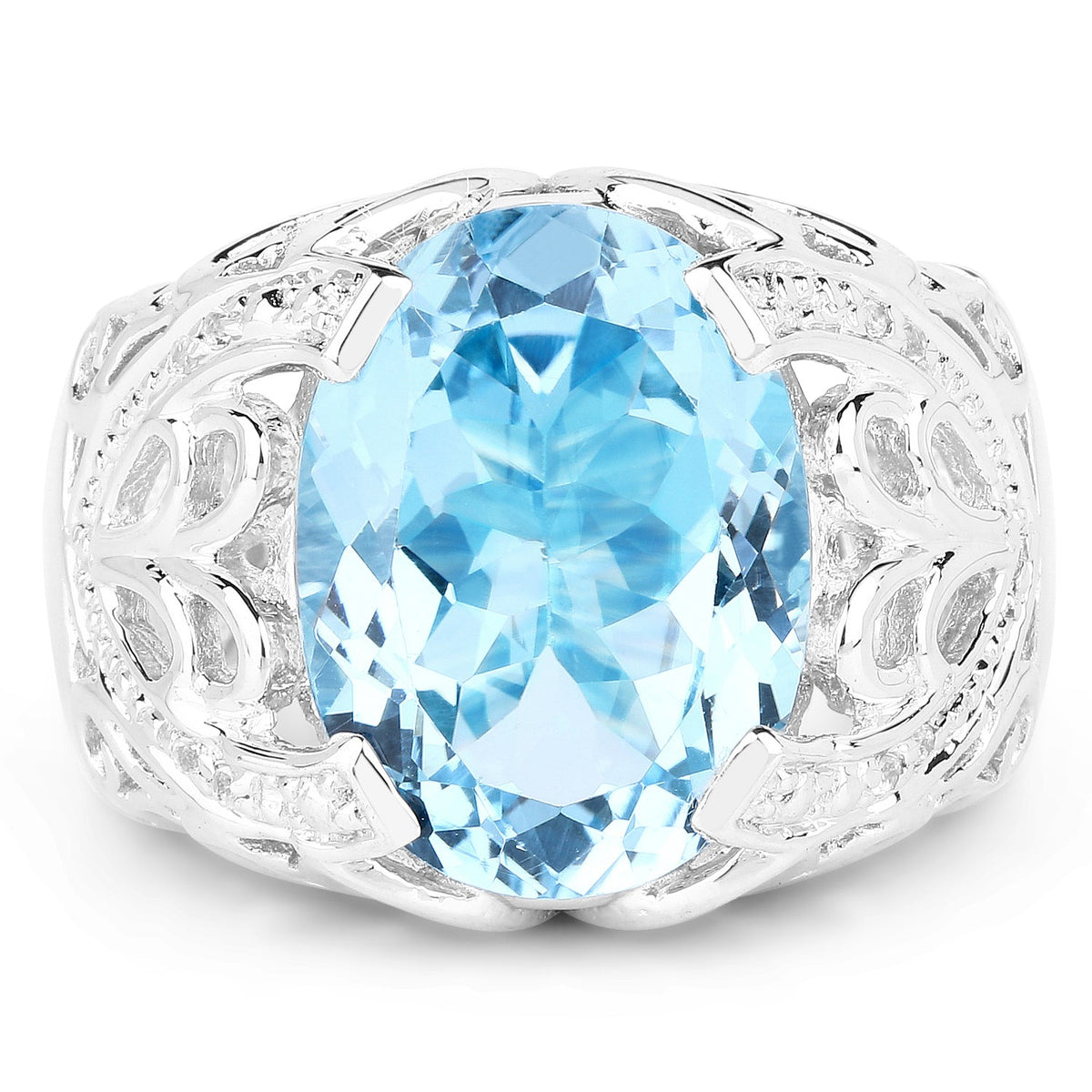 Anillo de Plata de Ley .925 con Topacio Azul Genuino y Topacio Blanco de 11.29 Quilates