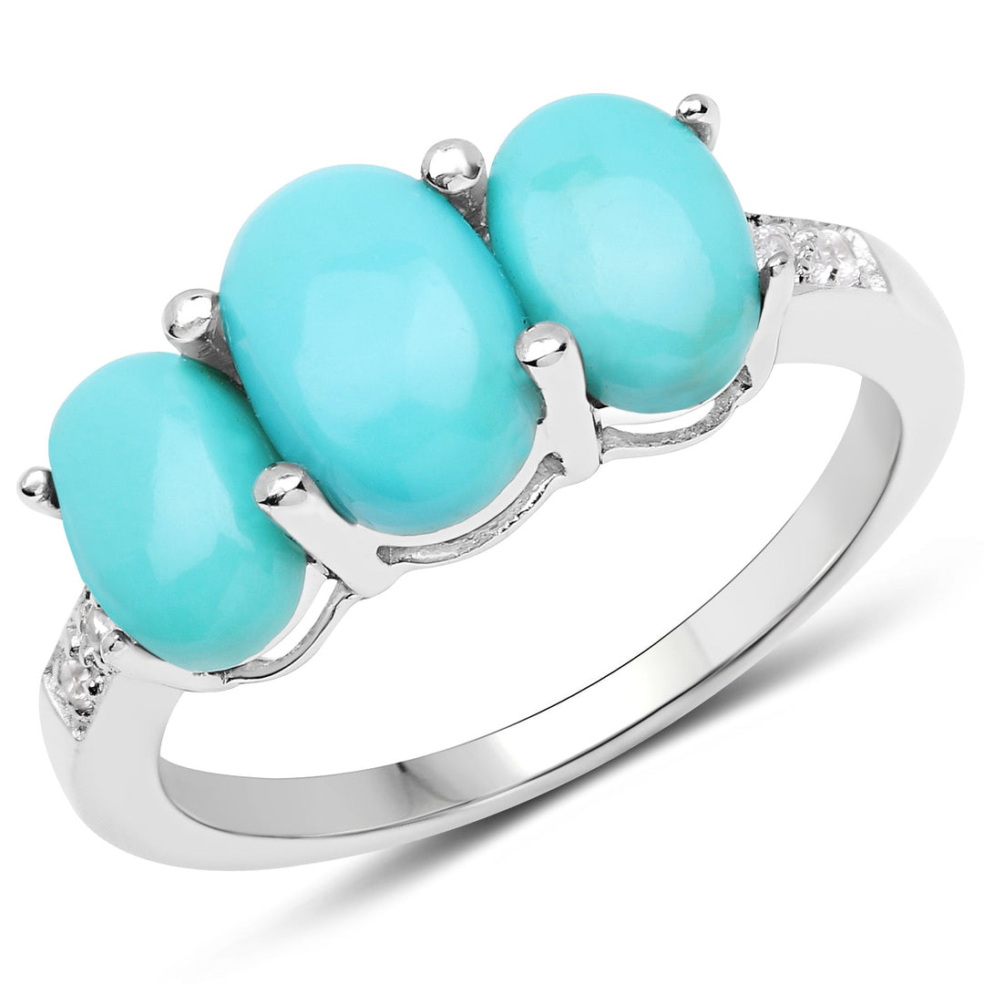 Anillo de plata de ley .925 con 2.97 quilates de turquesa genuina y circonita blanca