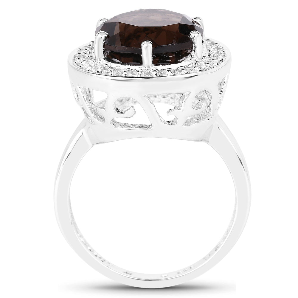 4.52 Carat Genuine Smoky Quartz and White Topaz .925 Sterling Silver Ring